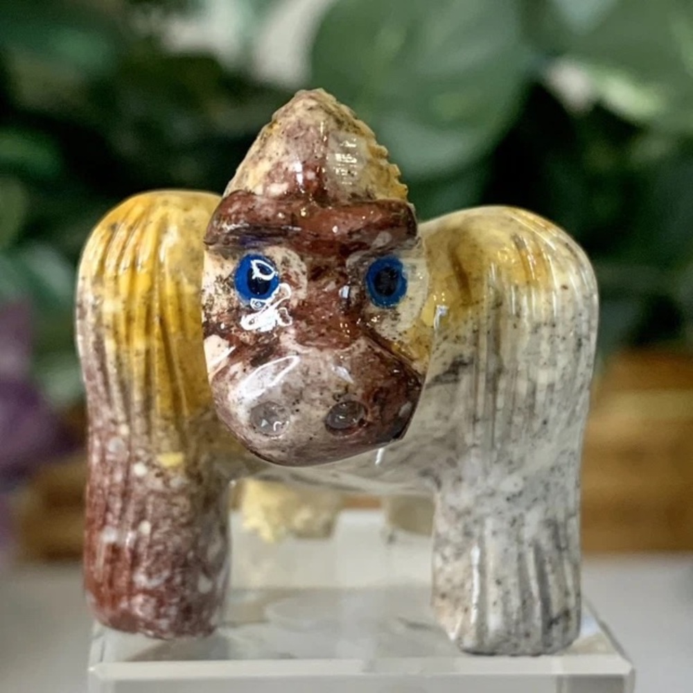 GORILLA Soapstone Figurine Stone Carving Carved Ape Statue Wild Animal Figure